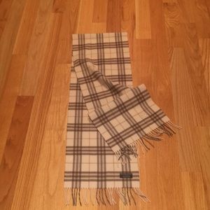 Burberry lambswool scarf. Made in England. Brown ivory tan plaid.